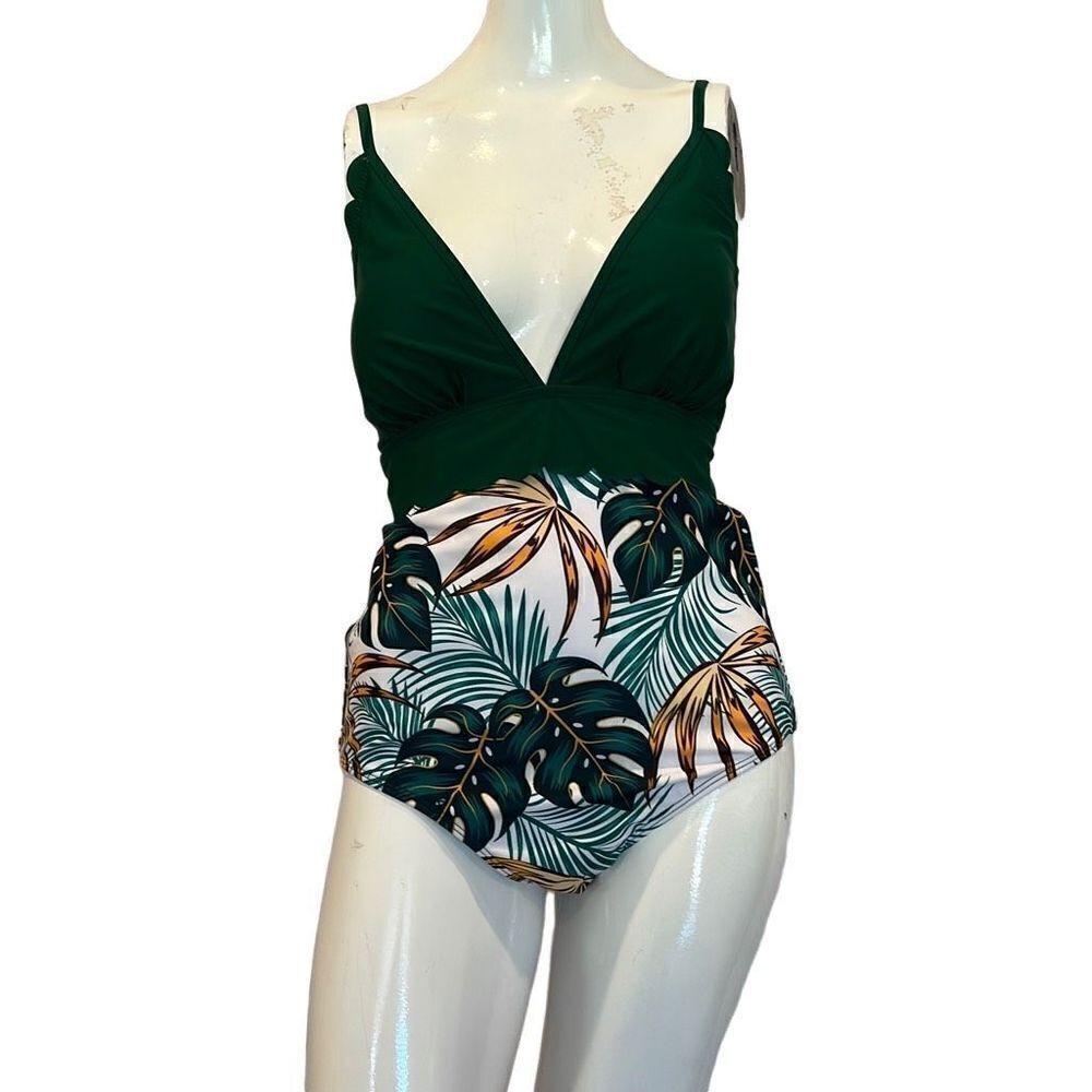 Pat Pat Women’s Green & Gold Swimsuit Sz L NWT